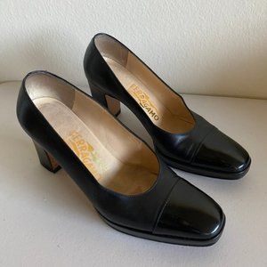 Salvatore Ferragamo Leather Heel Cap Platforms